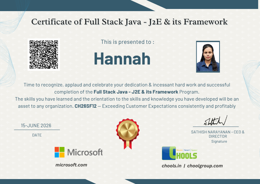 Full Stack Java - J2E & its Framework Program Certificate